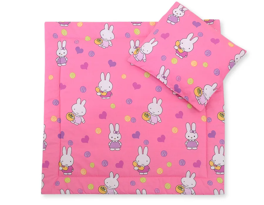 Vežimėlio patalynės komplektas su antklode ir pagalve, 2 vnt., „Hallo rabbit“, spalva: rožinė