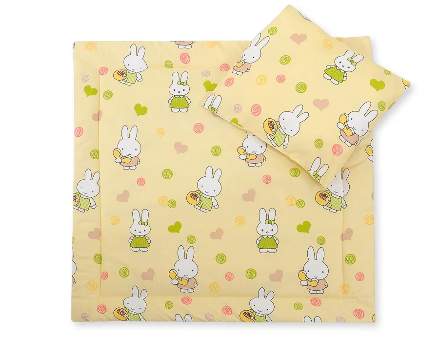 Vežimėlio patalynės komplektas su antklode ir pagalve, 2 vnt., „Hallo rabbit“, spalva: geltona