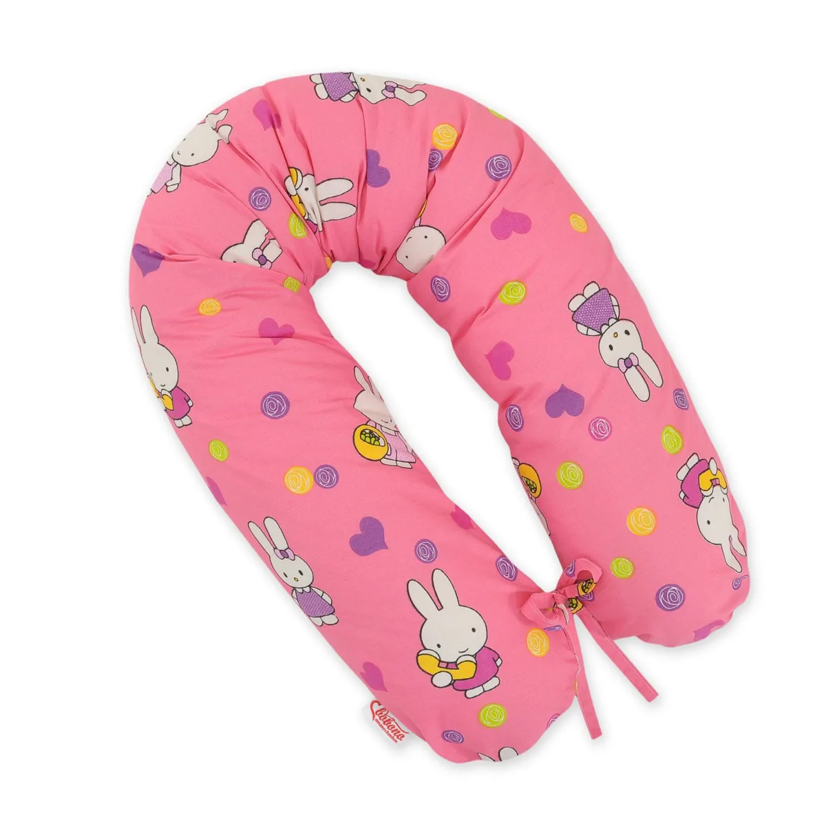 Nėščiosios pagalvė „Longer“ su nuimamu užvalkalu, „Hallo rabbit“, spalva: rožinė