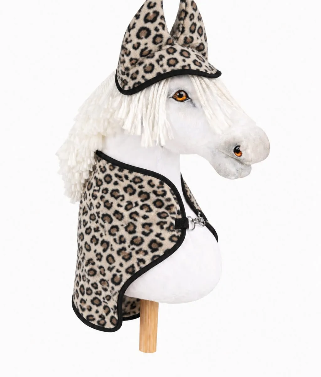 Rinkinys „Hobby Horse“ žirgui A3: flisinis apklotas ir ausinės, spalvos: smėlio, violetinė ir žalia