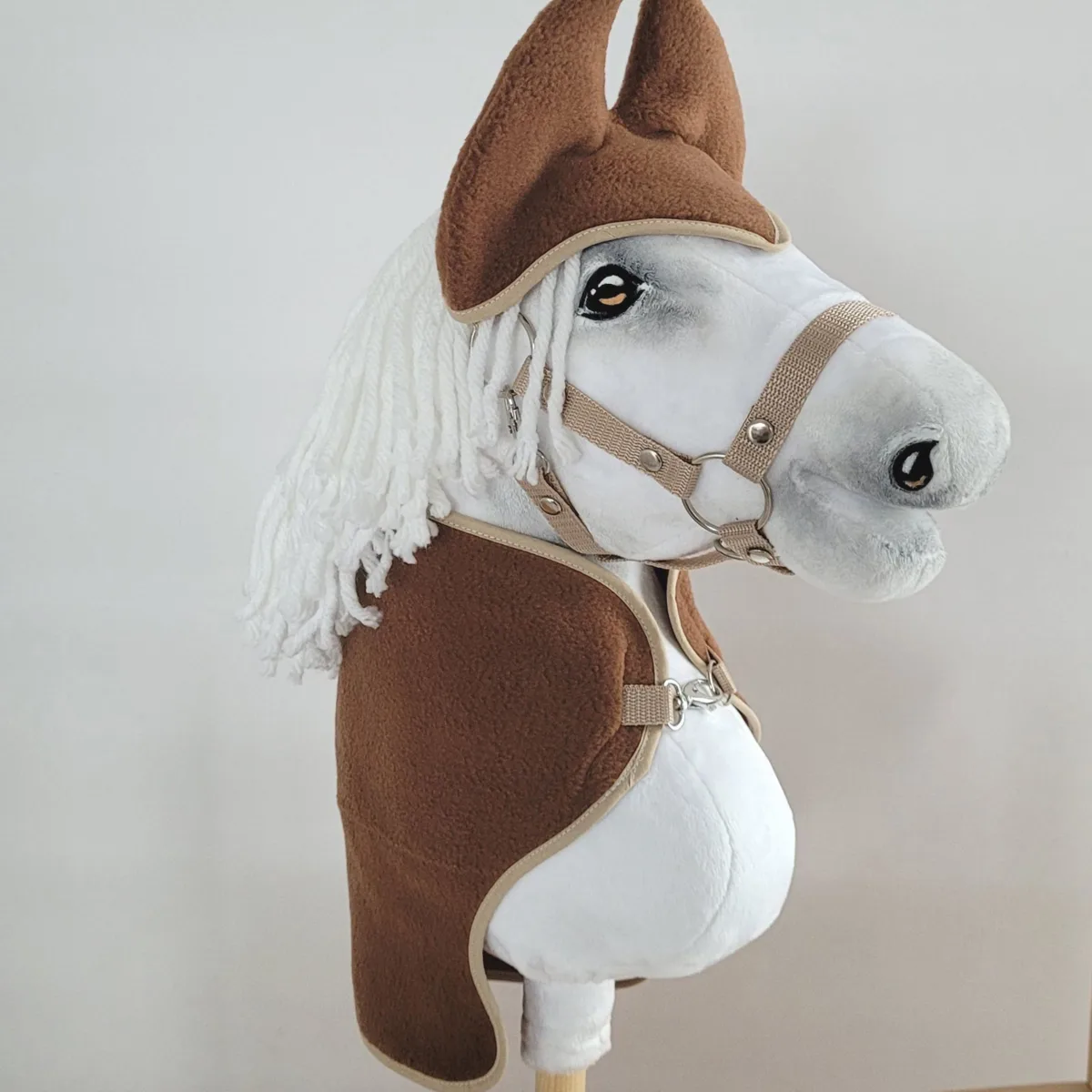 Rinkinys „Hobby Horse“ žirgui A3: flisinis apklotas ir ausinės, spalvos: rožinė ir ruda