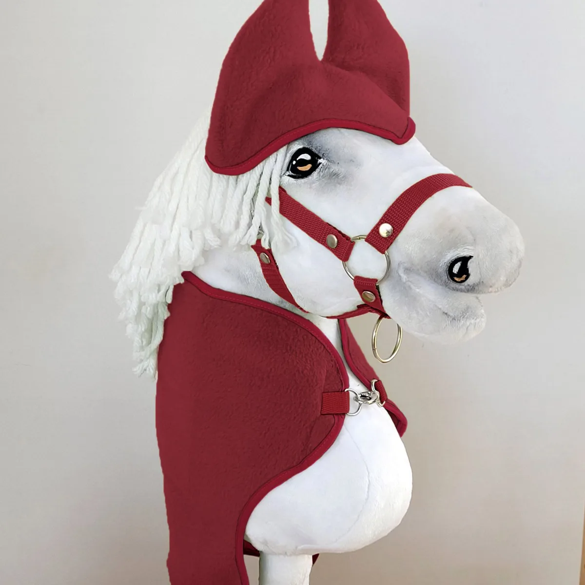 Rinkinys „Hobby Horse“ žirgui A3: flisinis apklotas ir ausinės, spalvos: mėlyna, oranžinė ir raudona