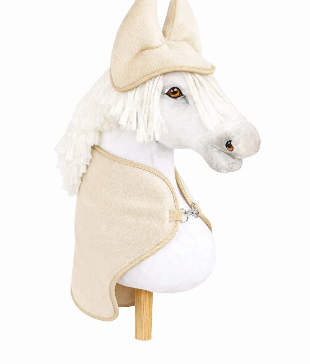 Rinkinys „Hobby Horse“ žirgui A3: flisinis apklotas ir ausinės, spalvos: smėlio, violetinė ir žalia