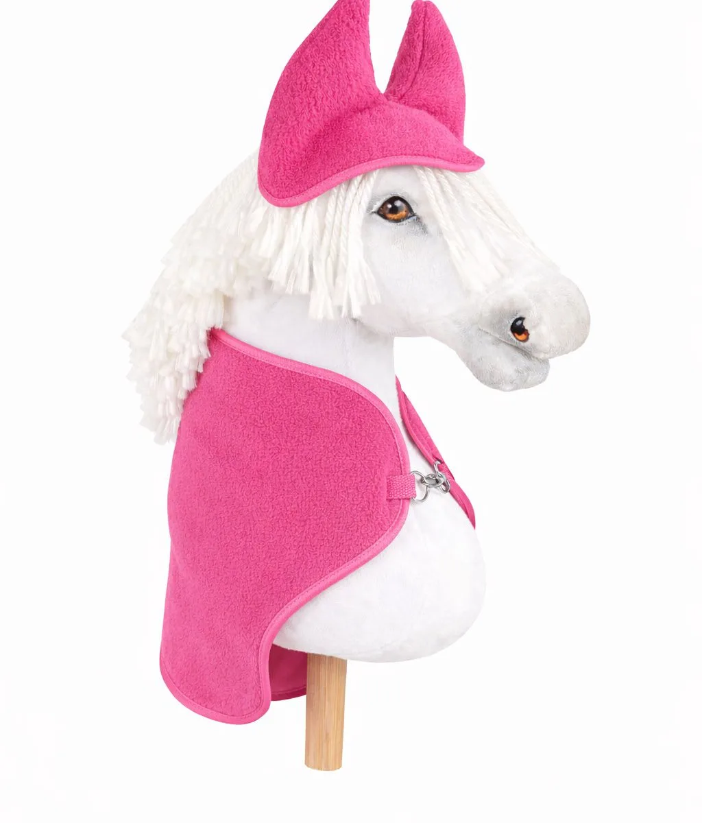 Rinkinys „Hobby Horse“ žirgui A3: flisinis apklotas ir ausinės, spalvos: rožinė ir ruda