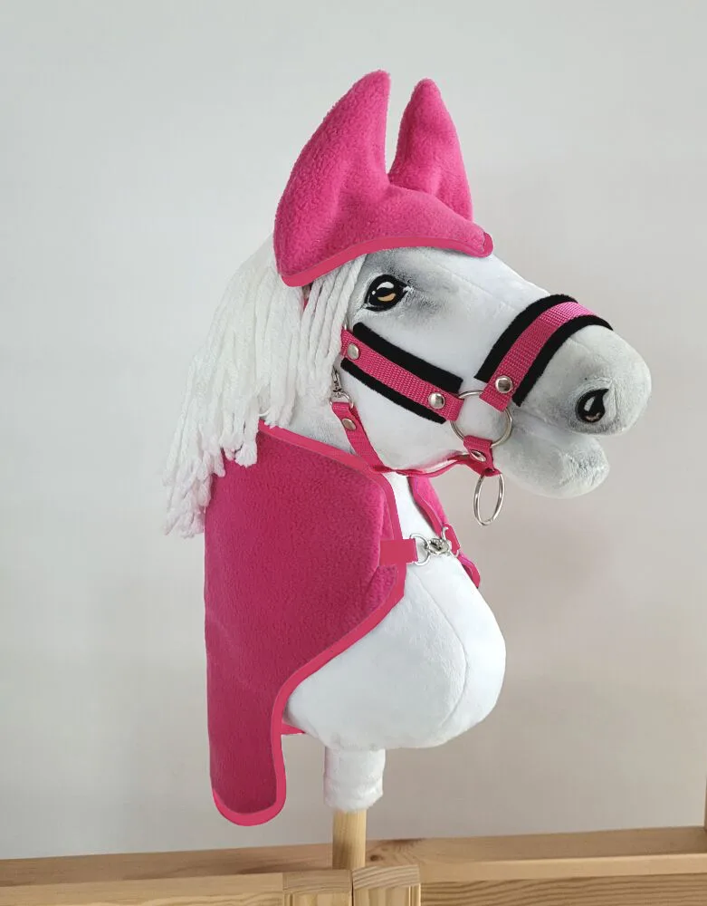 Rinkinys „Hobby Horse“ žirgui A3: flisinis apklotas ir ausinės, spalvos: rožinė ir ruda