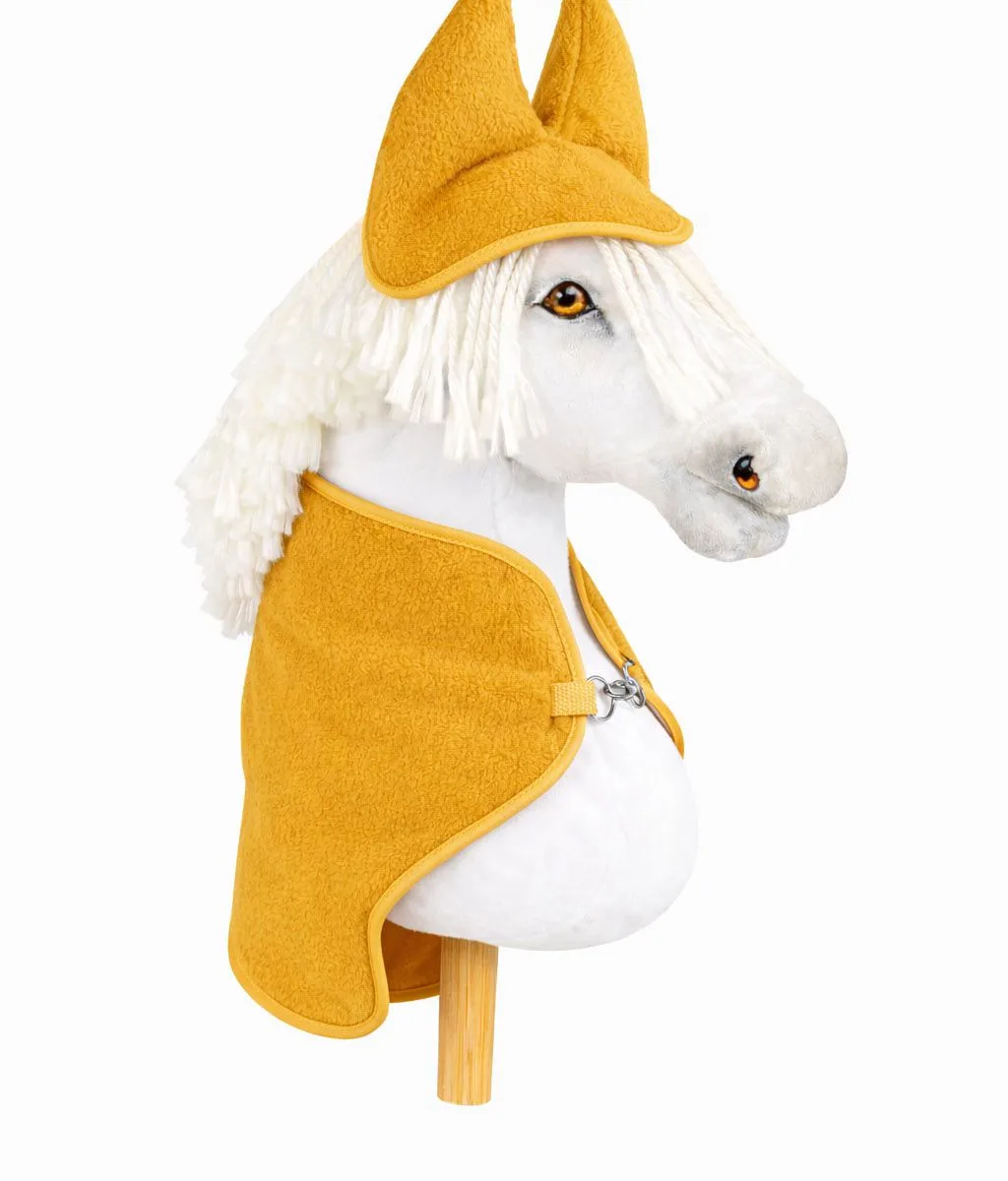 Rinkinys „Hobby Horse“ žirgui A3: flisinis apklotas ir ausinės, spalvos: geltona, juoda ir kitos
