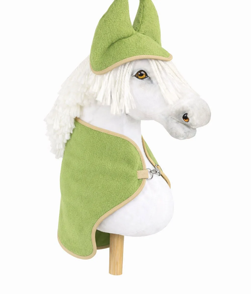 Rinkinys „Hobby Horse“ žirgui A3: flisinis apklotas ir ausinės, spalvos: smėlio, violetinė ir žalia