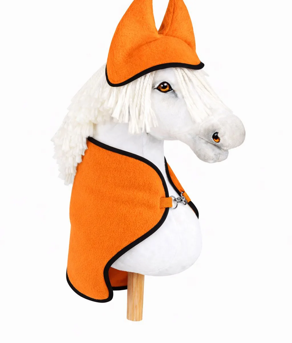 Rinkinys „Hobby Horse“ žirgui A3: flisinis apklotas ir ausinės, spalvos: mėlyna, oranžinė ir raudona