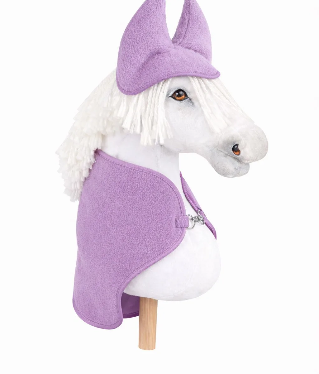 Rinkinys „Hobby Horse“ žirgui A3: flisinis apklotas ir ausinės, spalvos: smėlio, violetinė ir žalia