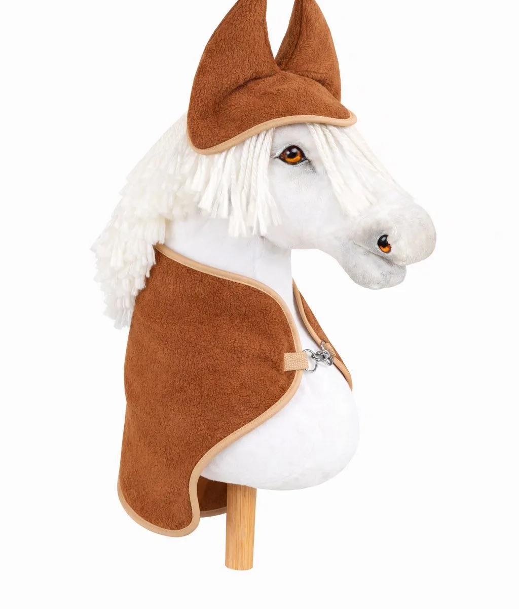 Rinkinys „Hobby Horse“ žirgams A4 ir A5: flisinis apklotas ir ausinės, spalvos: rožinė ir ruda