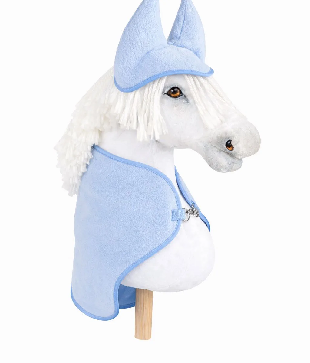 Rinkinys „Hobby Horse“ žirgams A4 ir A5: flisinis apklotas ir ausinės, spalvos: mėlyna, oranžinė ir raudona