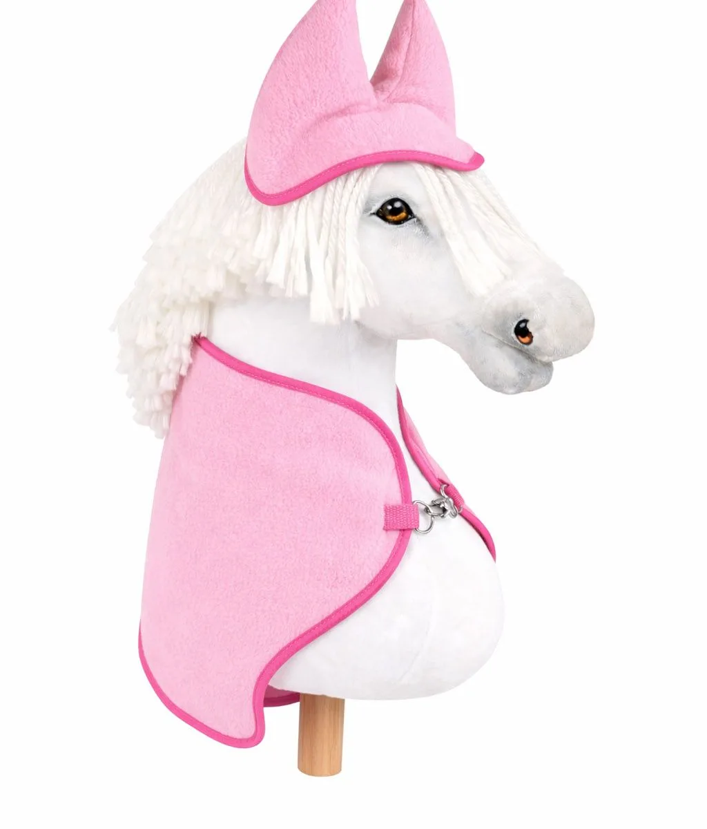 Rinkinys „Hobby Horse“ žirgams A4 ir A5: flisinis apklotas ir ausinės, spalvos: rožinė ir ruda