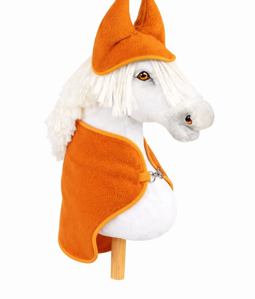 Rinkinys „Hobby Horse“ žirgams A4 ir A5: flisinis apklotas ir ausinės, spalvos: mėlyna, oranžinė ir raudona