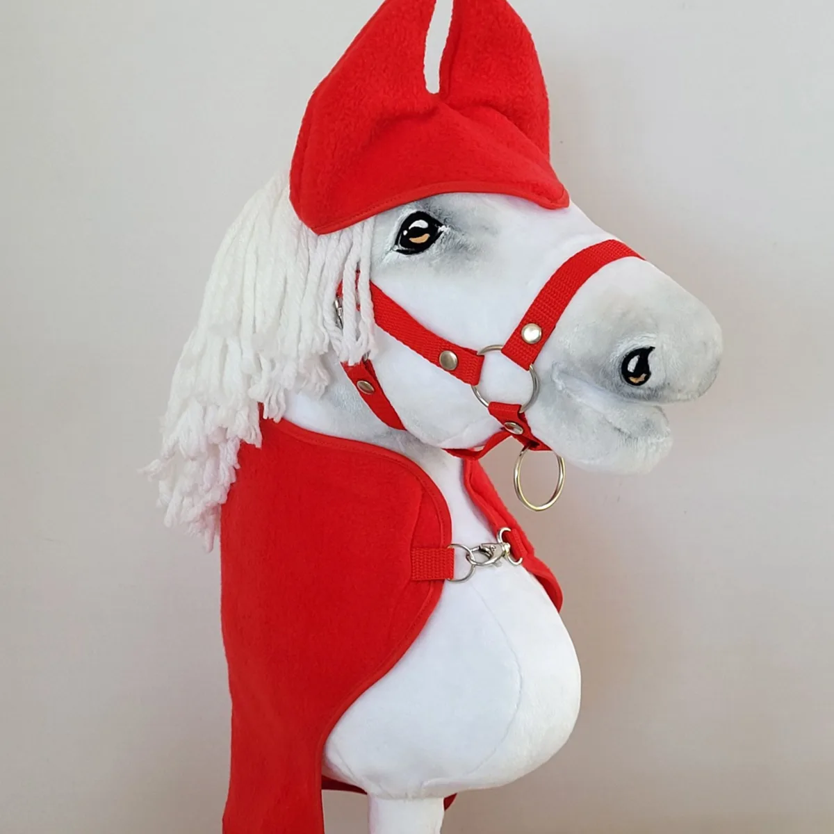 Rinkinys „Hobby Horse“ žirgams A4 ir A5: flisinis apklotas ir ausinės, spalvos: mėlyna, oranžinė ir raudona