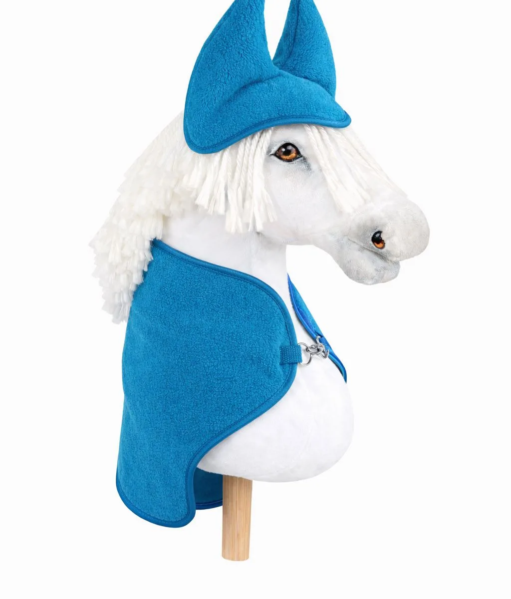 Rinkinys „Hobby Horse“ žirgams A4 ir A5: flisinis apklotas ir ausinės, spalvos: mėlyna ir kitos