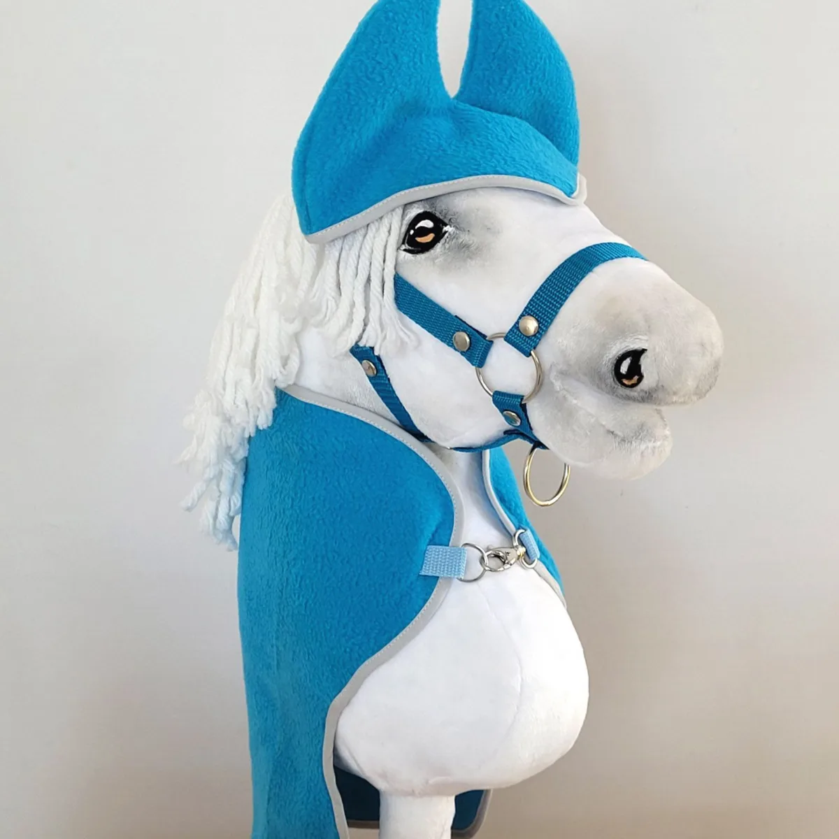 Rinkinys „Hobby Horse“ žirgams A4 ir A5: flisinis apklotas ir ausinės, spalvos: mėlyna ir kitos