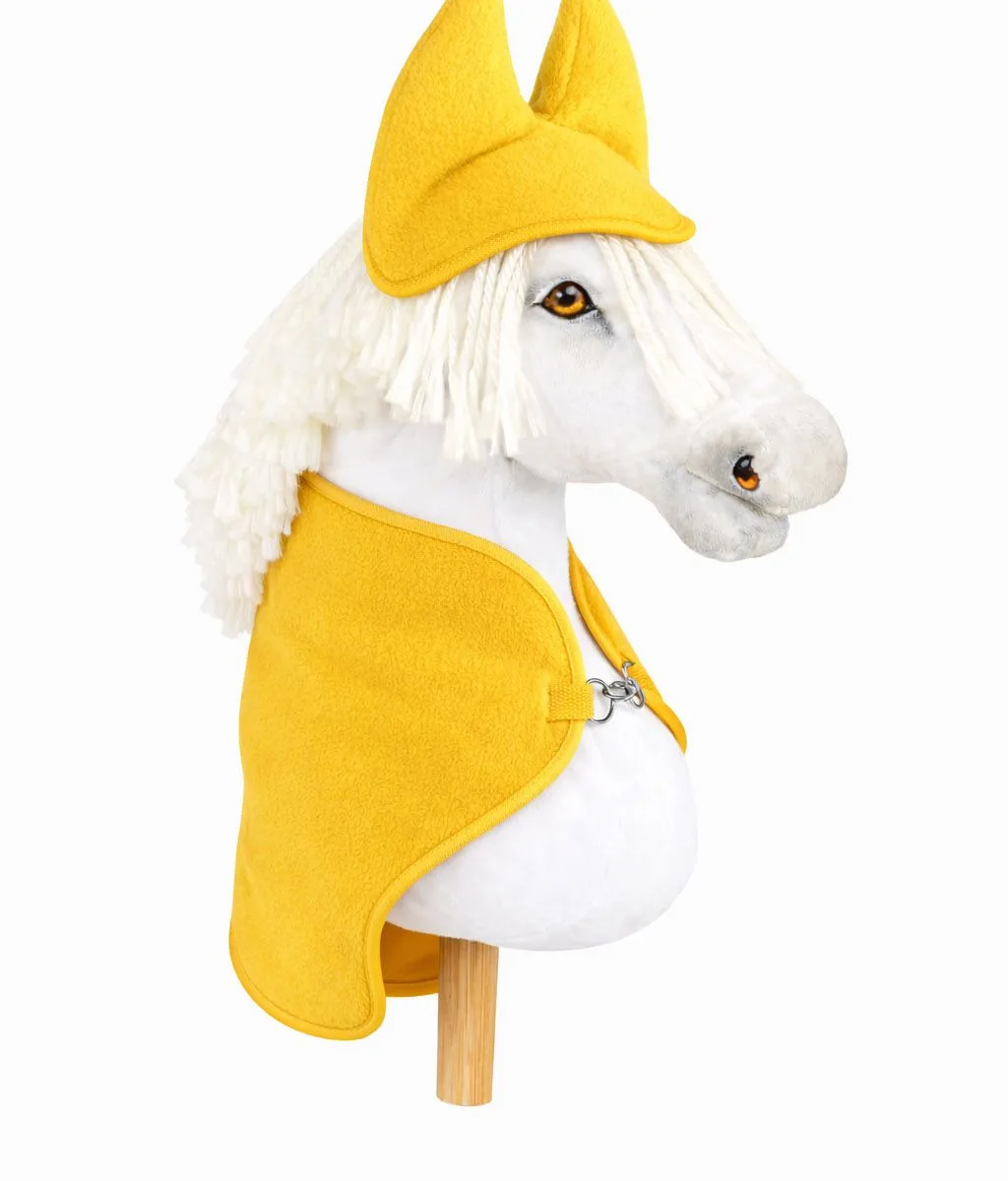 Rinkinys „Hobby Horse“ žirgams A4 ir A5: flisinis apklotas ir ausinės, spalvos: geltona, juoda ir kitos