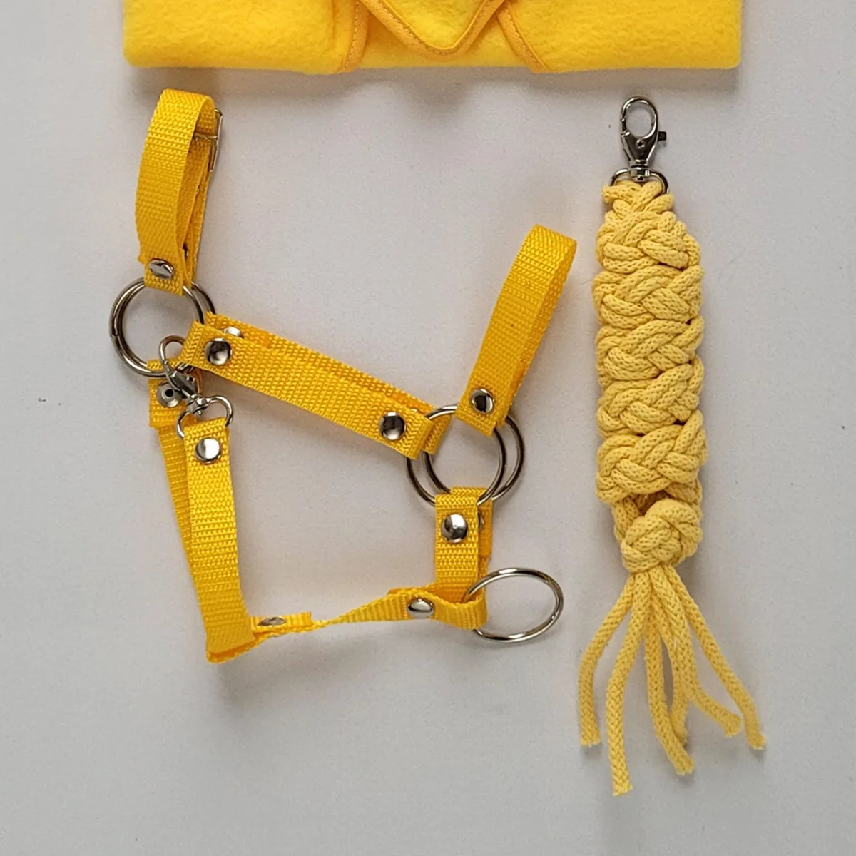 Rinkinys „Hobby Horse“ žirgui: apynasris A3 ir virvinis pavadis, spalvos: geltona, juoda ir kitos