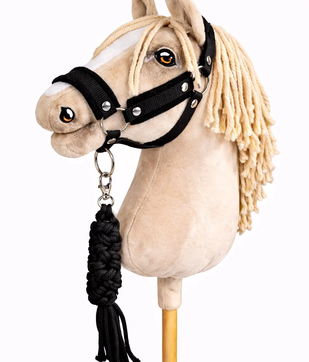 Rinkinys „Hobby Horse“ žirgui: apynasris A3 su juodu kailiuku ir virvinis pavadis, spalvos: geltona ir juoda