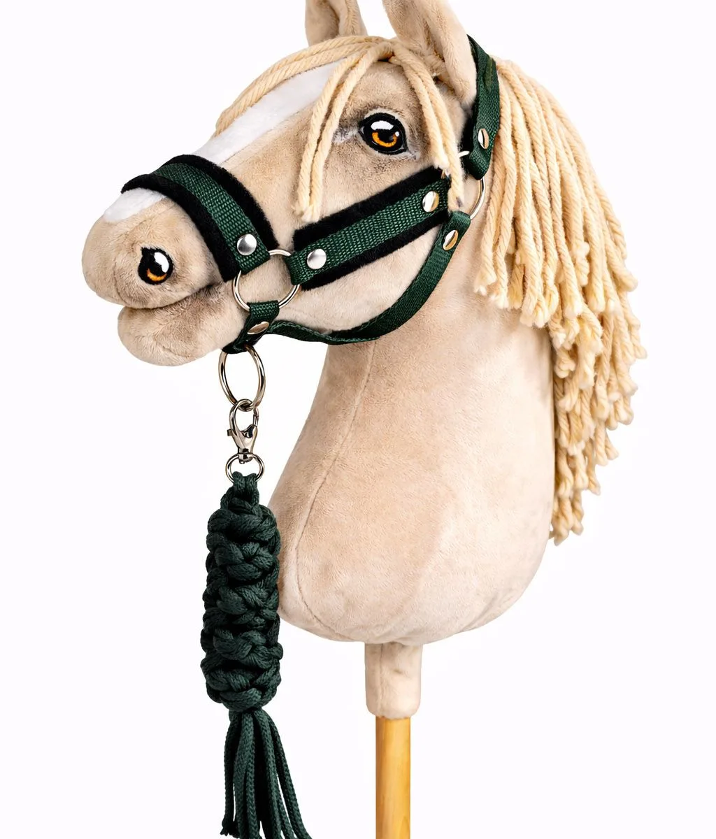 Rinkinys „Hobby Horse“ žirgui: apynasris A3 su juodu kailiuku ir virvinis pavadis, spalva: žalia