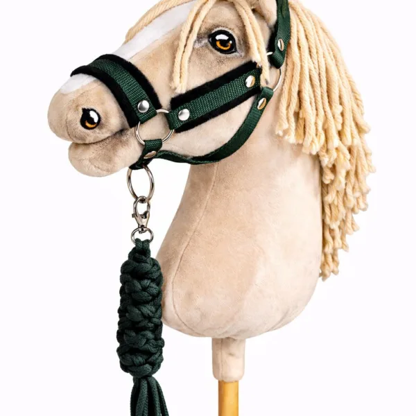 Rinkinys „Hobby Horse“ žirgui: apynasris A3 su juodu kailiuku ir virvinis pavadis, spalva: žalia