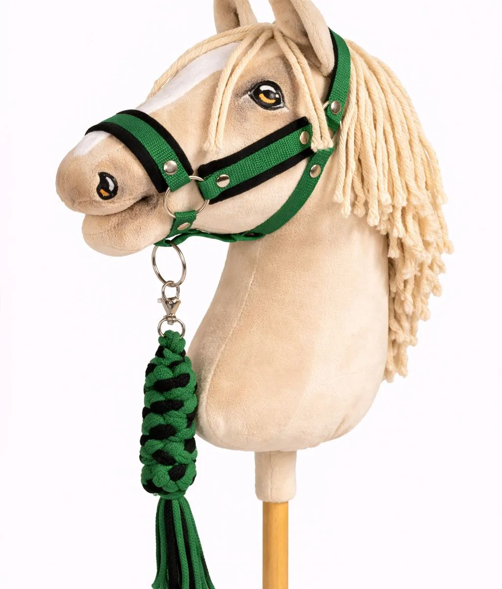 Rinkinys „Hobby Horse“ žirgui: apynasris A3 su juodu kailiuku ir virvinis pavadis, spalva: žalia
