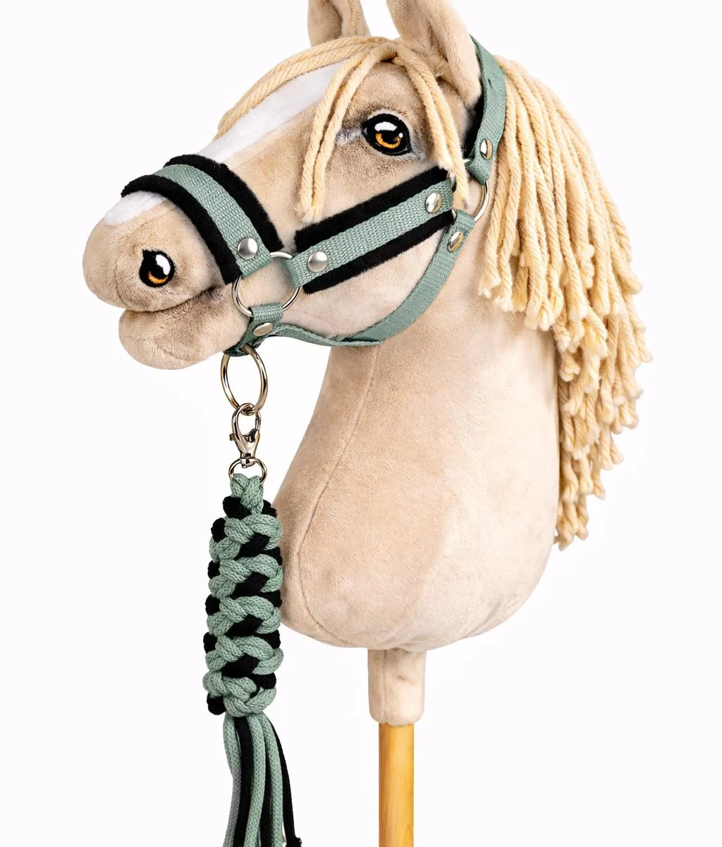 Rinkinys „Hobby Horse“ žirgui: apynasris A3 su juodu kailiuku ir virvinis pavadis, spalva: žalia