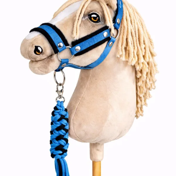 Rinkinys „Hobby Horse“ žirgui: apynasris A3 su juodu kailiuku ir virvinis pavadis, spalvos: mėlyna ir oranžinė