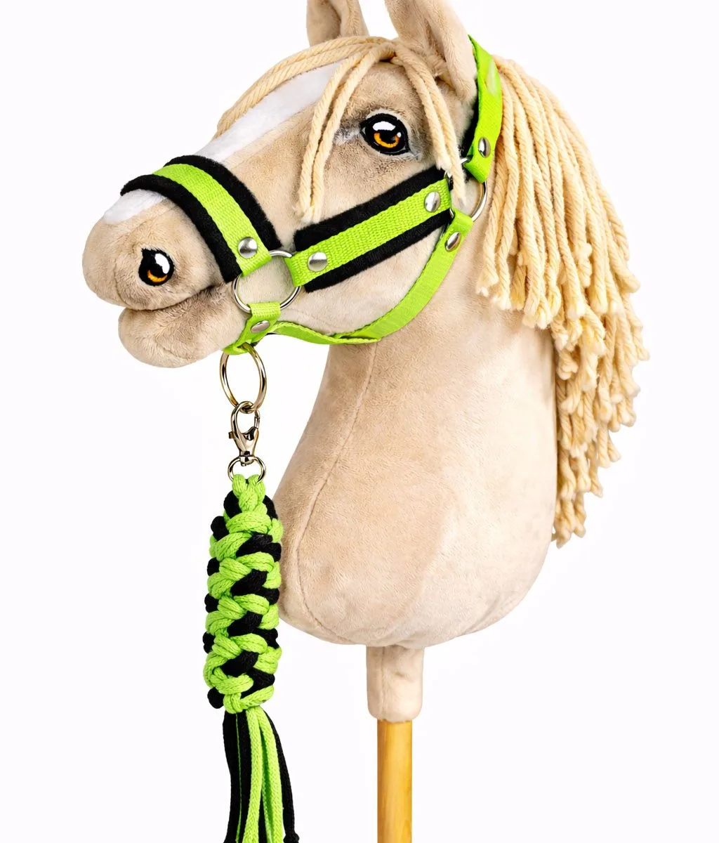 Rinkinys „Hobby Horse“ žirgui: apynasris A3 su juodu kailiuku ir virvinis pavadis, spalva: žalia
