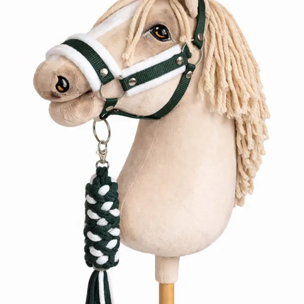 Rinkinys „Hobby Horse“ žirgui: apynasris A3 su baltu kailiuku ir virvinis pavadis, spalva: žalia