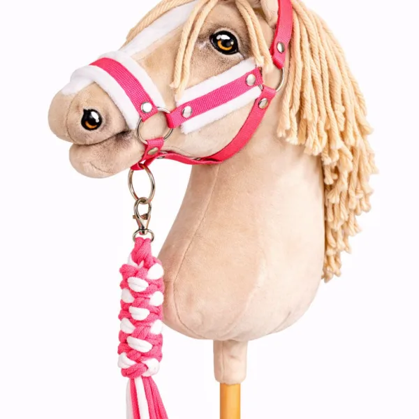 Rinkinys „Hobby Horse“ žirgui: apynasris A3 su baltu kailiuku ir virvinis pavadis, spalvos: rožinė, ruda ir kitos