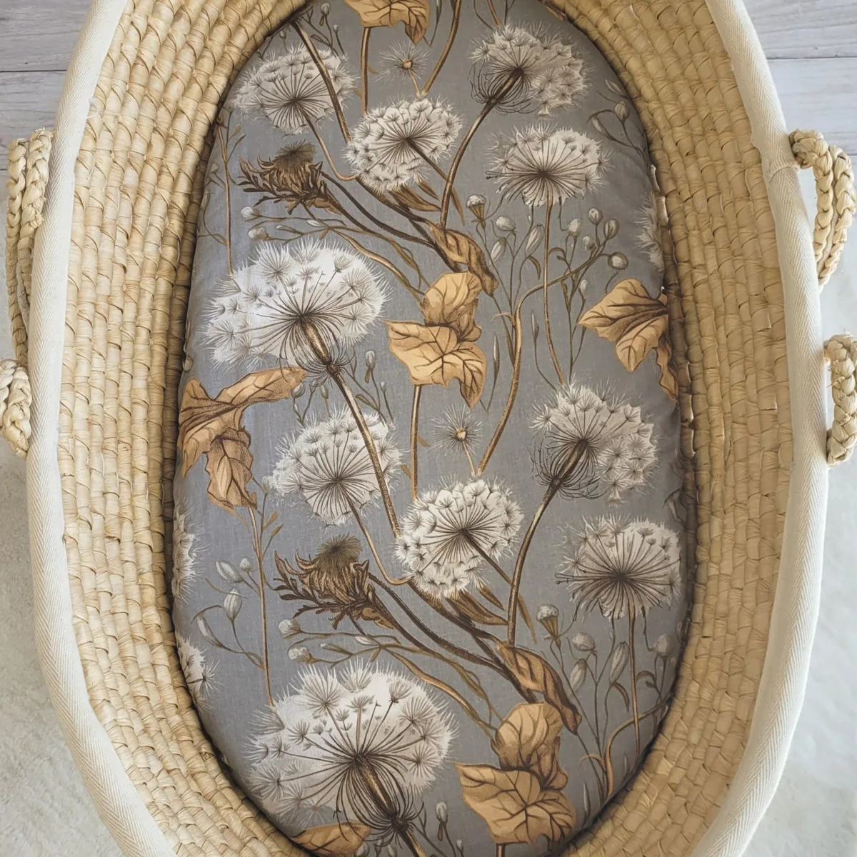Medvilninė paklodė vežimėlio ar Mozės krepšelio čiužiniui 75x35 cm, spalvos: mėlyna ir pilka