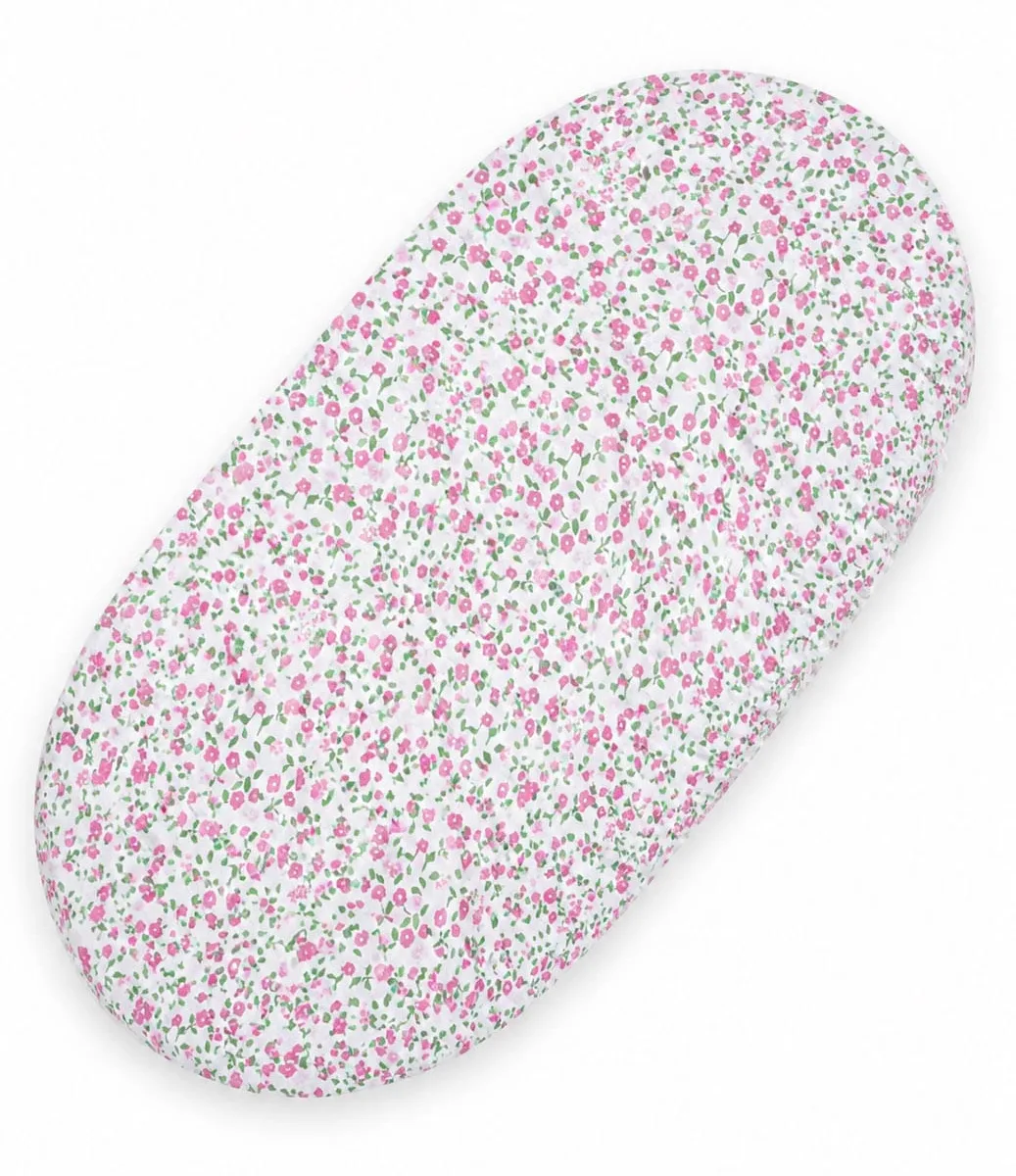 Medvilninė paklodė vežimėlio ar Mozės krepšelio čiužiniui 75x35 cm, gėlės