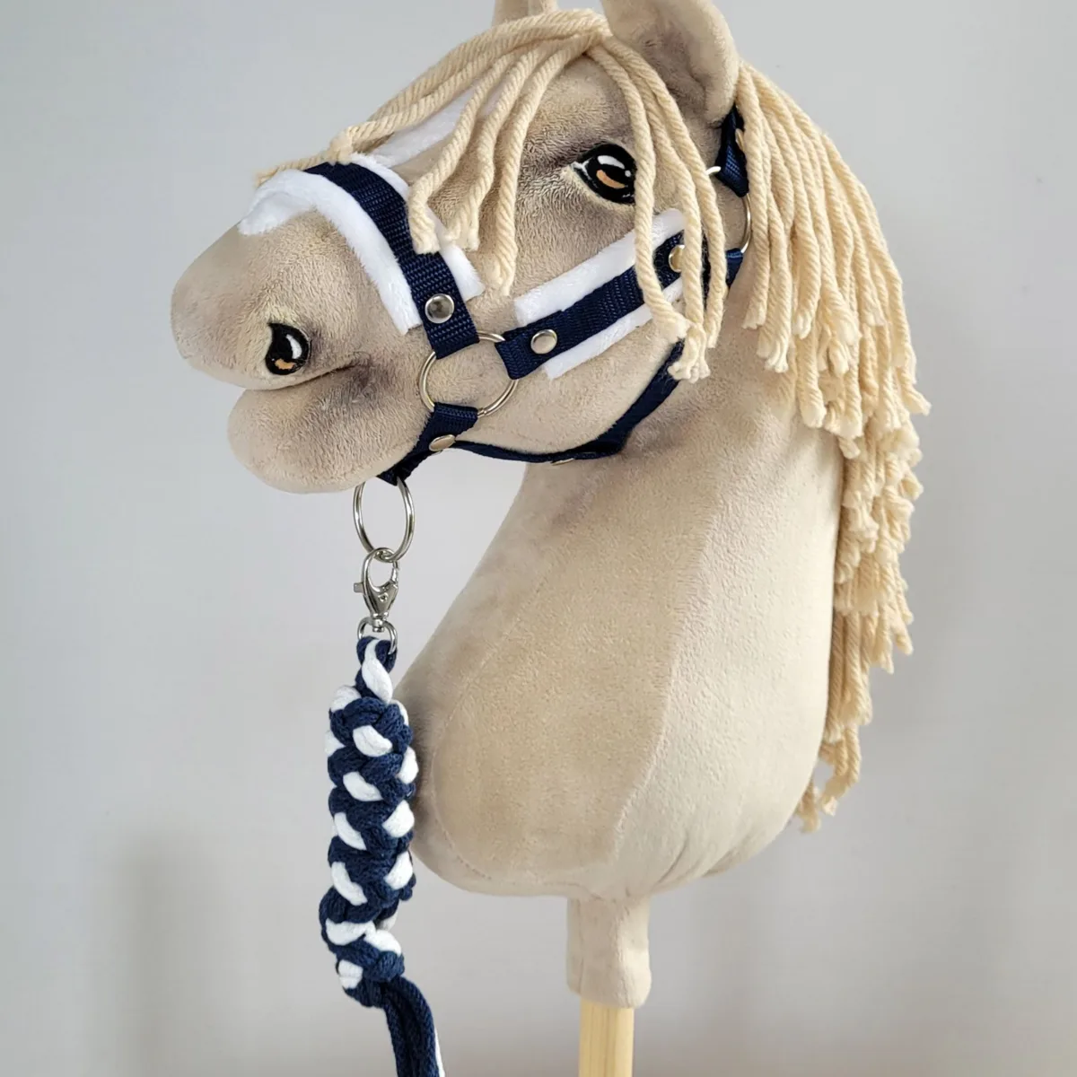 Pavadis „Hobby Horse“ žirgui iš dvigubos virvės, spalva: mėlyna, juoda ir šviesiai mėlyna