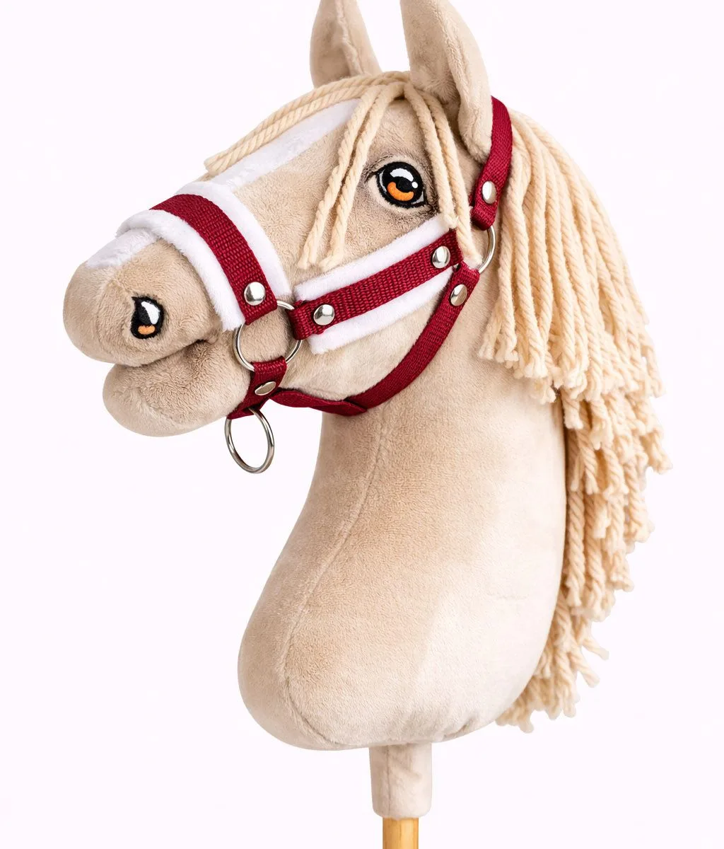 Reguliuojamas apynasris „Hobby Horse“ žirgui A3, bordo su baltu kailiuku