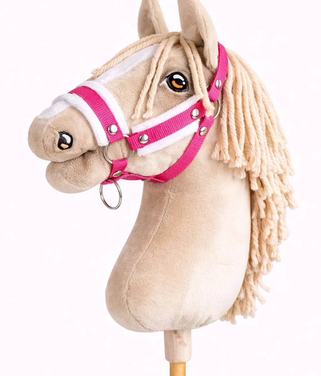 Reguliuojamas apynasris „Hobby Horse“ žirgui A3, tamsiai rožinė su baltu kailiuku