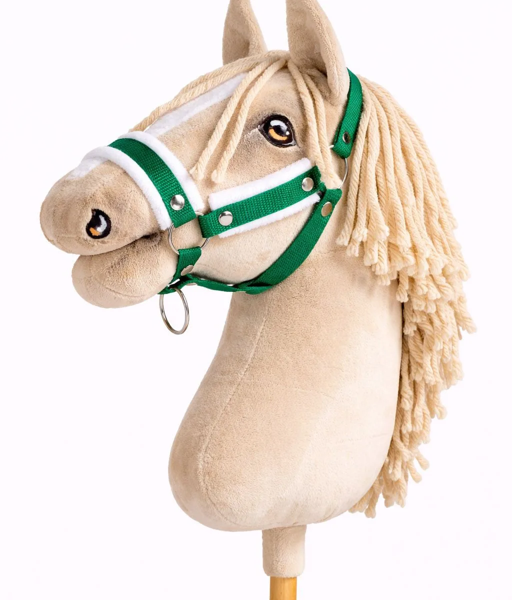 Reguliuojamas apynasris „Hobby Horse“ žirgui A3, žalia su baltu kailiuku