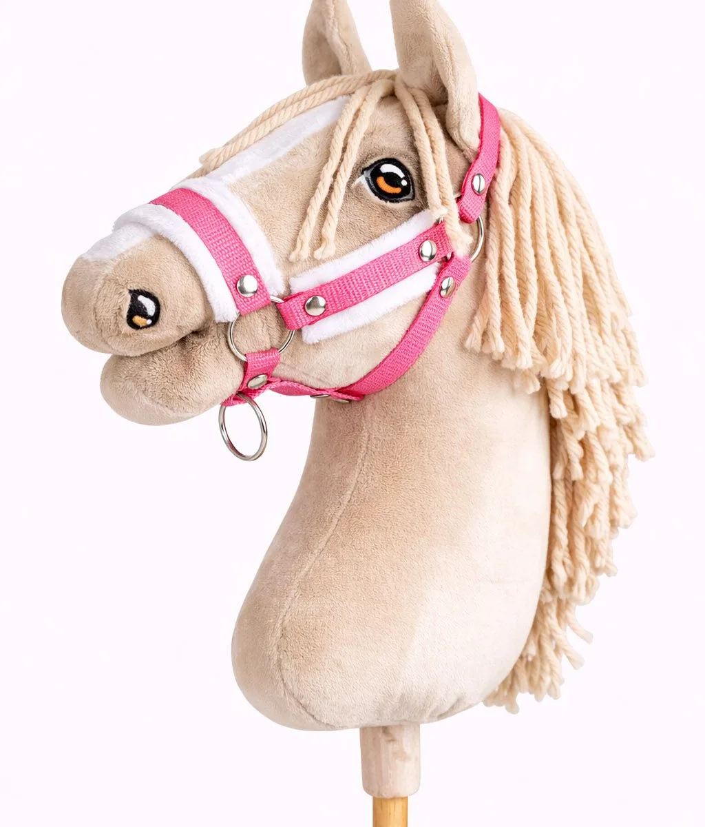 Reguliuojamas apynasris „Hobby Horse“ žirgui A3, rožinė su baltu kailiuku