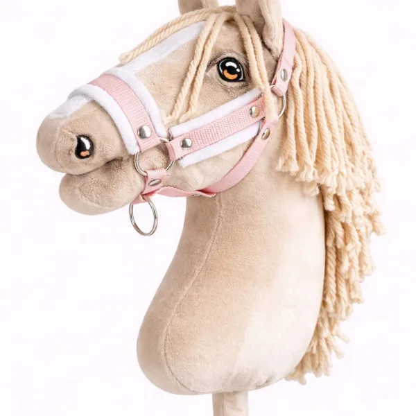 Reguliuojamas apynasris „Hobby Horse“ žirgui A3, spalvos: rožinė, ruda ir smėlio, pudros rožinė su baltu kailiuku