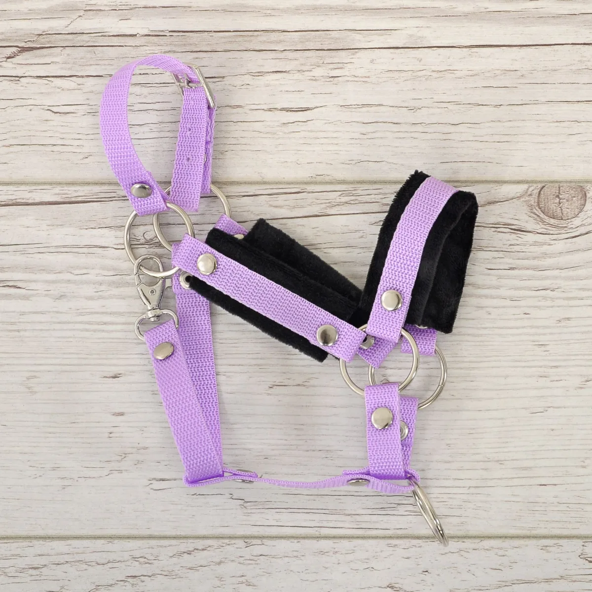 Reguliuojamas apynasris „Hobby Horse“ žirgui A3, violetinė su juodu kailiuku