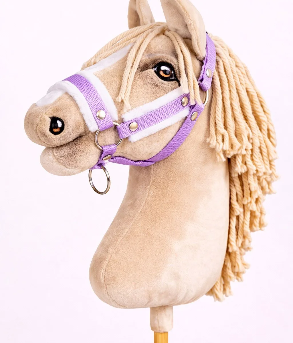 Reguliuojamas apynasris „Hobby Horse“ žirgui A3, violetinė su baltu kailiuku