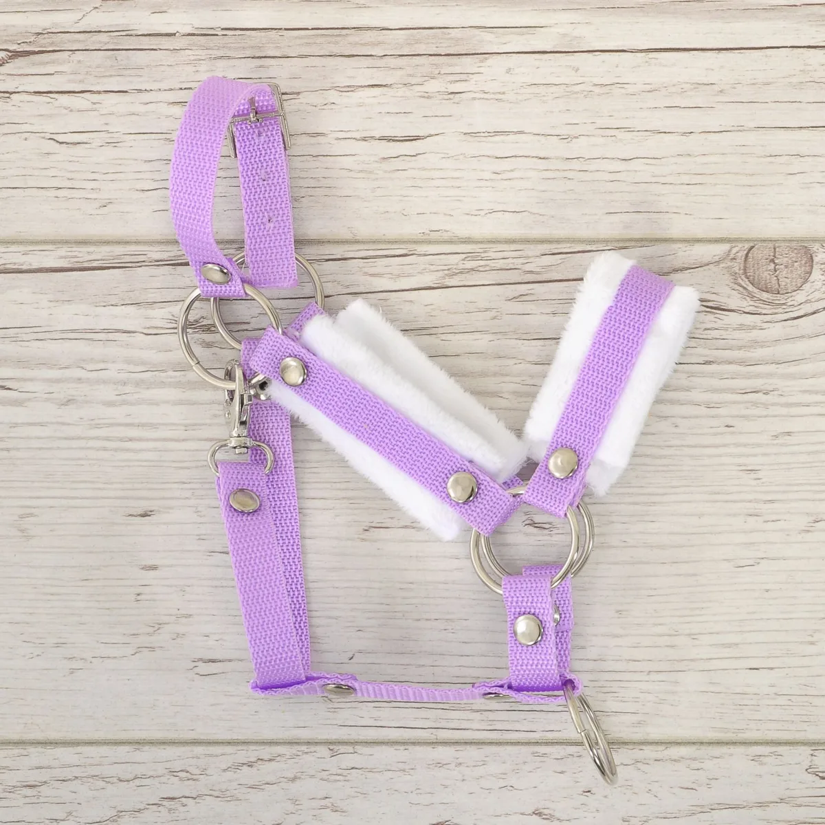 Reguliuojamas apynasris „Hobby Horse“ žirgui A3, violetinė su baltu kailiuku