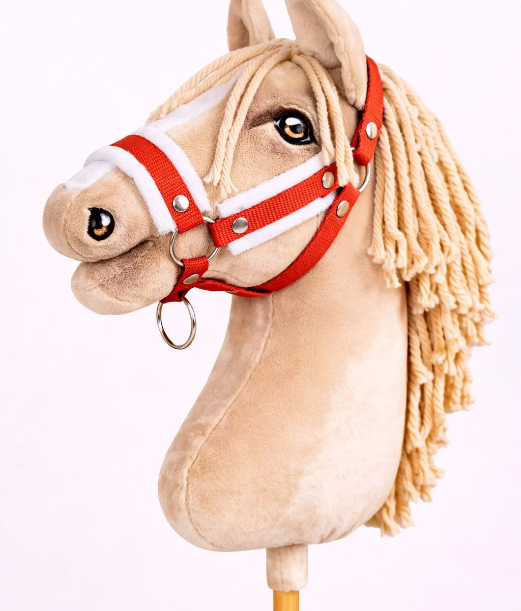 Reguliuojamas apynasris „Hobby Horse“ žirgui A3, raudona su baltu kailiuku