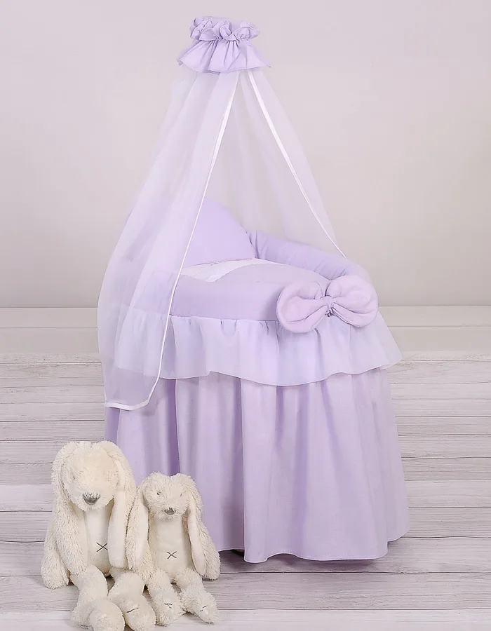 Pintas Mozės krepšelis lėlėms su baldakimu „LITTLE PRINCESS“, spalva: alyvinė