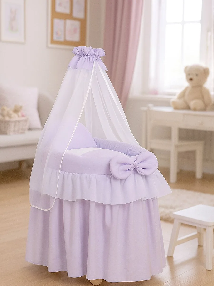 Pintas Mozės krepšelis lėlėms su baldakimu „LITTLE PRINCESS“, spalva: alyvinė
