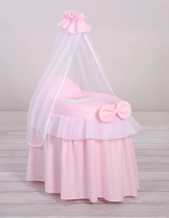 Pintas Mozės krepšelis lėlėms su baldakimu „LITTLE PRINCESS“, spalva: rožinė