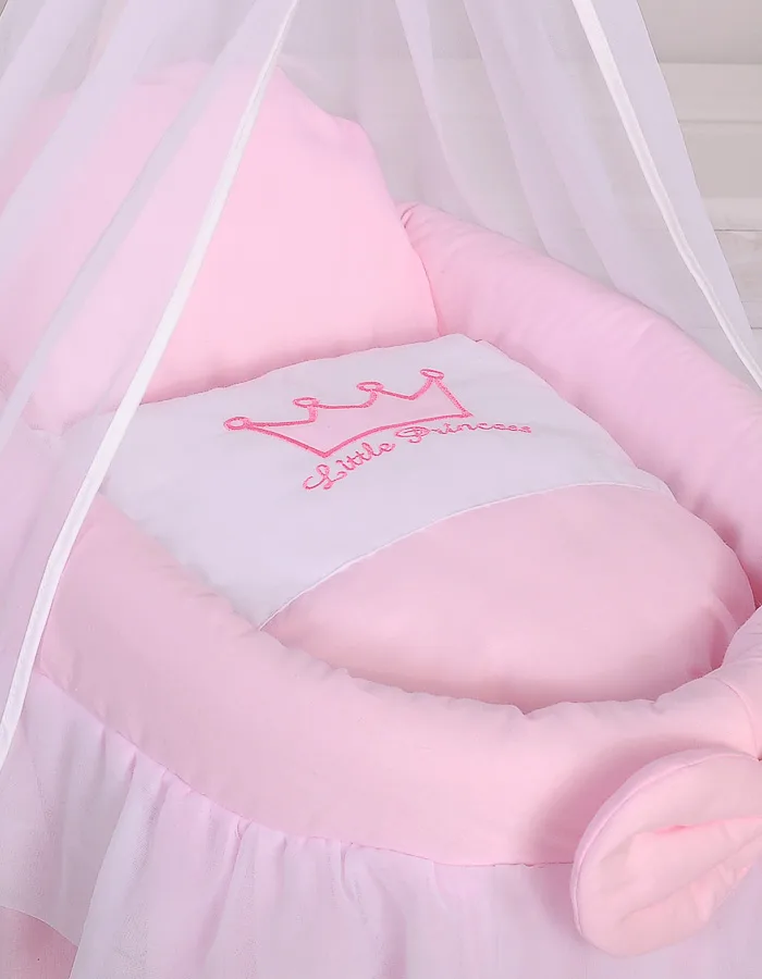 Pintas Mozės krepšelis lėlėms su baldakimu „LITTLE PRINCESS“, spalva: rožinė