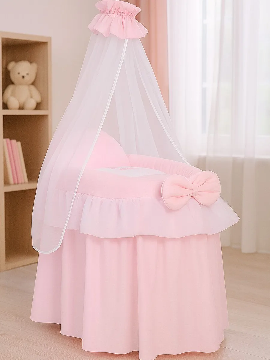 Pintas Mozės krepšelis lėlėms su baldakimu „LITTLE PRINCESS“, spalva: rožinė