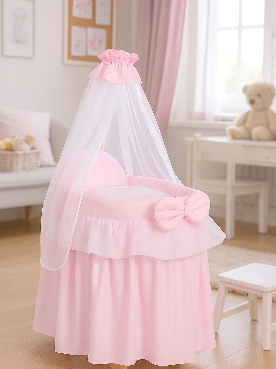 Pintas Mozės krepšelis lėlėms su baldakimu „LITTLE PRINCESS“, spalva: rožinė