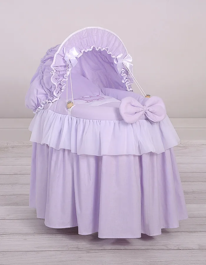Pintas Mozės krepšelis lėlėms su gaubtu „LITTLE PRINCESS“, spalva: alyvinė